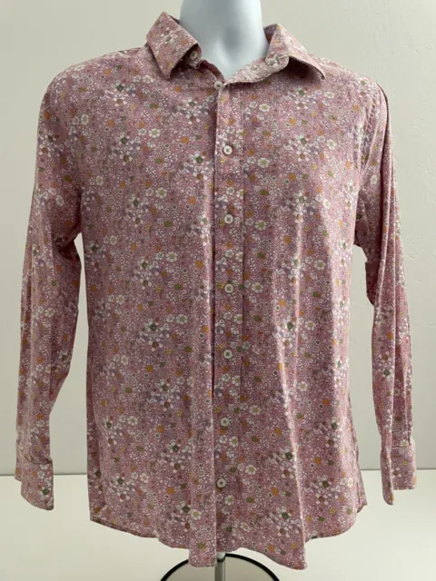 Nick Graham Mens M Stretch Slim Fit Pink Floral Long Sleeve Button Down Shirt