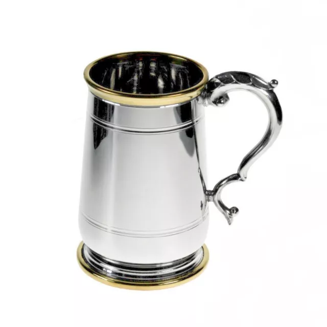 Personalised Brass and Pewter One Pint Tankard Hallam Fancy Handle Engraved Gift