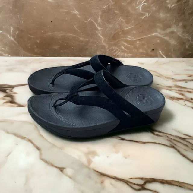FitFlop Sandals Size 7 Women's Black Suede Leather Thong Platform