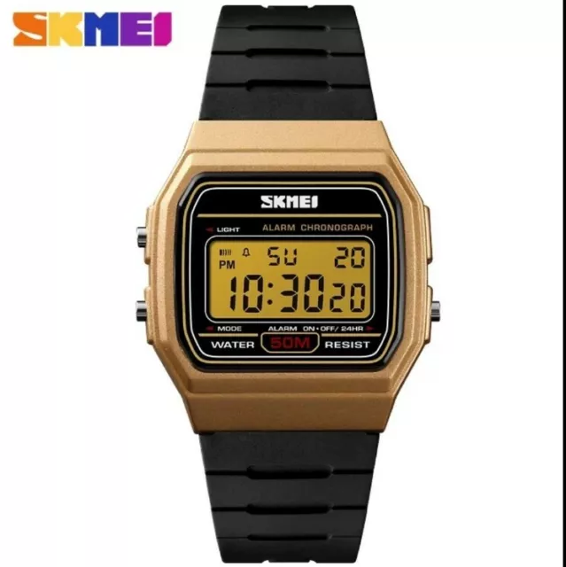 Classic Black Gold Retro Digital Sports Casual watch 50M Waterproof