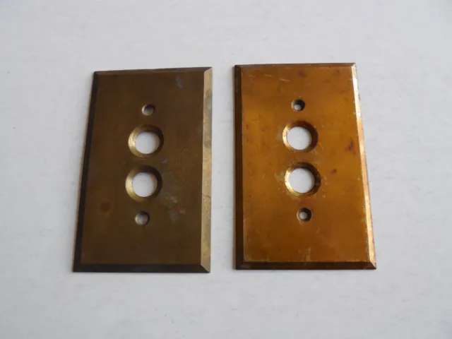Vintage set of 2 brass single-gang push button wall switch cover plates