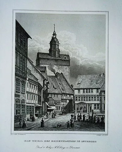 Osterrode Harz Niedersachsen Markt echter alter  Stahlstich 1840