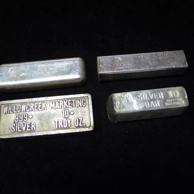 Lot of (4) - 10 oz Vintage Silver Bars .999 Fine