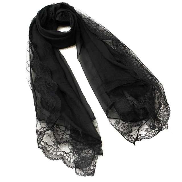 Sciarpe Donna Chiffon Pizzo Sciarpa Avvolgente Sciarpa Nero T6A4