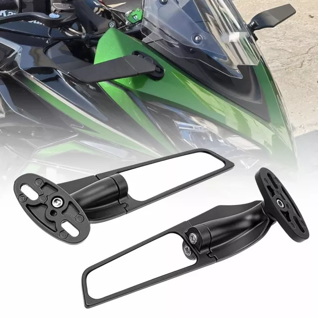 2Pcs Rearview Rotating Side Mirrors Wind Swivel Wing Fin for YAMAHA R1 R6 Suzuki