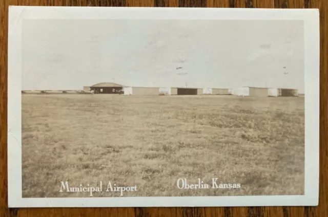 OBERLIN, KANSAS: Municipal Airport, Grass Field & Hangar Bldgs., 1954 pmk RPPC