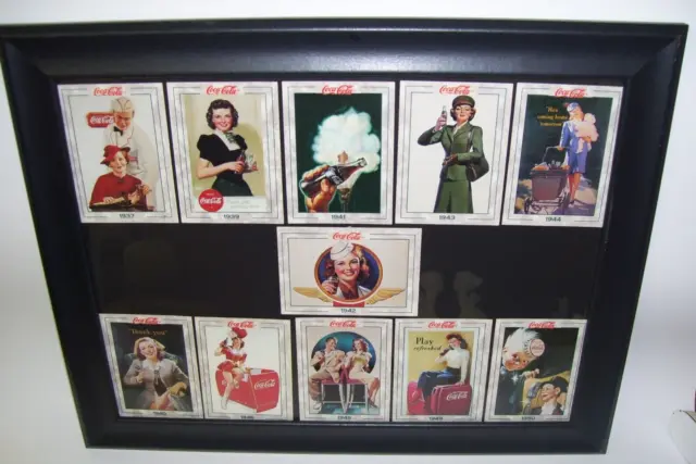 Framed Coca-Cola Trading Cards 1938 - 1950 Set of Eleven