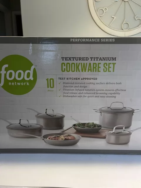 Food Network Textured Titanium 10 Piece Cookware Set Performance Series  READ