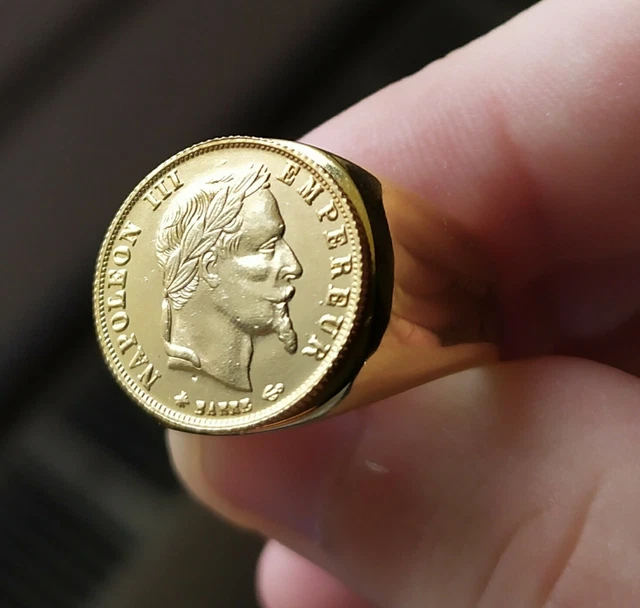 BAGUE CHEVALI RE NAPOL ON III 5 Francs Plaqu Or Acier Inoxydable