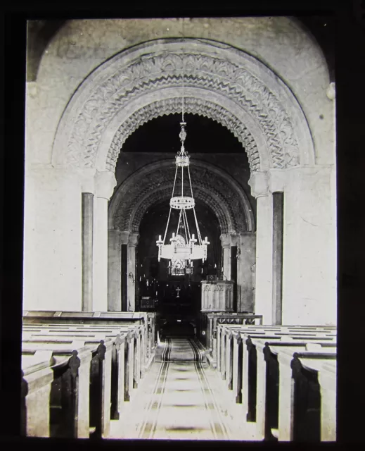 Glass Magic Lantern Slide IFFLEY CHURCH INTERIOR OXFORD C1890 ENGLAND