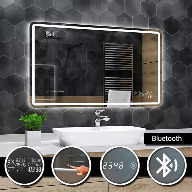 Madrid éclairé del Miroir salle de bain Bluetooth Touche Horloge temps