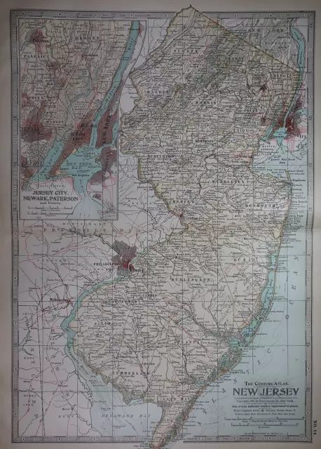 1897 Century Atlas Map ~ NEW JERSEY ~ (12x18) ~ Free S&H #246