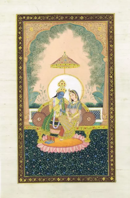 Radha Krishna Painting Hand Painted Religious  Art On Silk Cloth 7.5x11.5 Inch