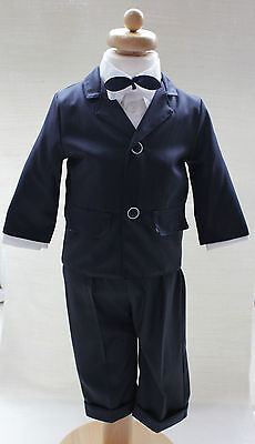 Baby Boy Navy Outfit Smart Suit Bow Hat Waistcoat Wedding Christening Page Boy