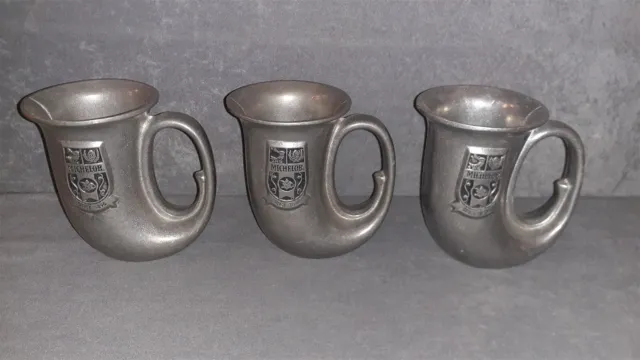 3 Michelob Beer Pewter Horn Mugs [VINTAGE]