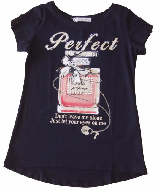 t-shirt maglietta donna ragazza coton applicazione paillets perfume tg. SM-L/XL