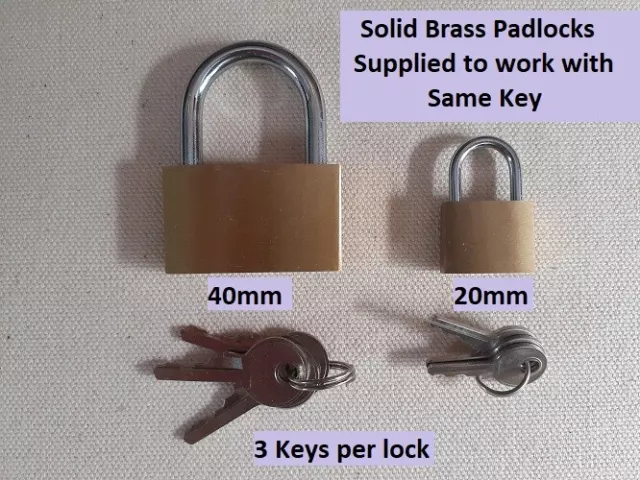 Padlocks With Same Key Brass 40mm & 20mm All Locks Keyed Alike 3 Keys Every Lock