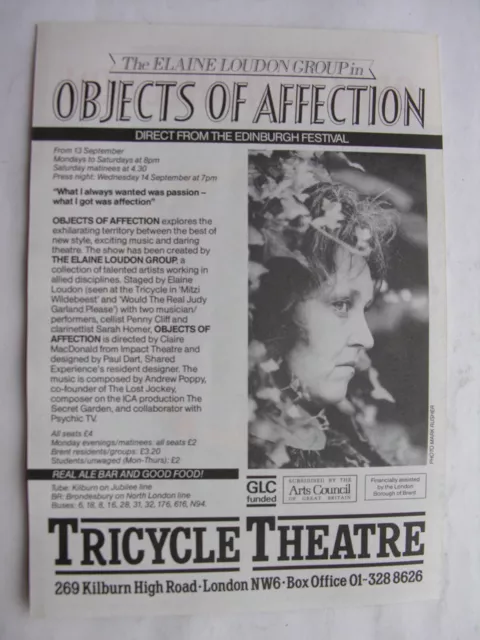 1983 OBJECTS OF AFFECTION Elaine Loudon Group Penny Cliff Tricycle Theatre Flyer 2