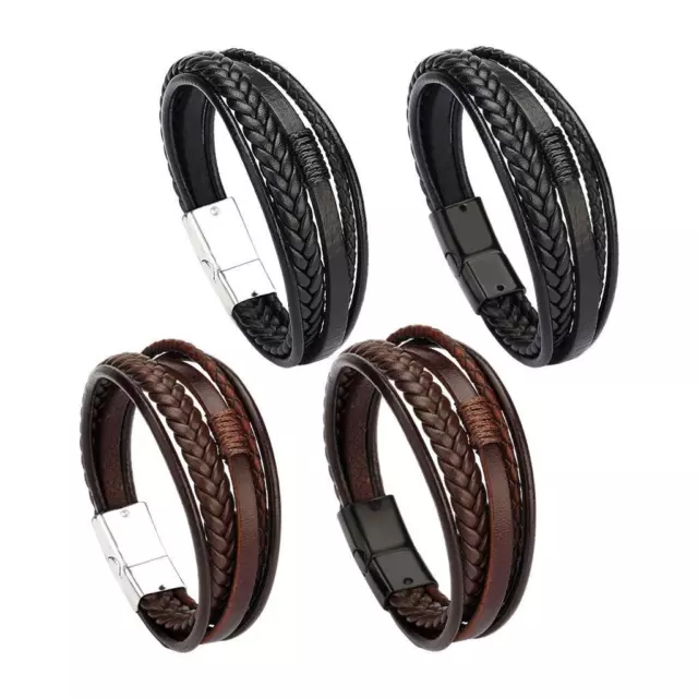 Bracelet multicouche en cuir tressé pour homme Bracelet manchette de 20 cm,