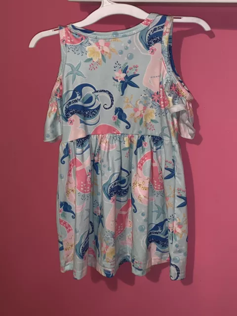 ~NEUF AVEC ÉTIQUETTE ~ Robe tout-petit fille bleu sirène hors de l'épaule taille XS 3