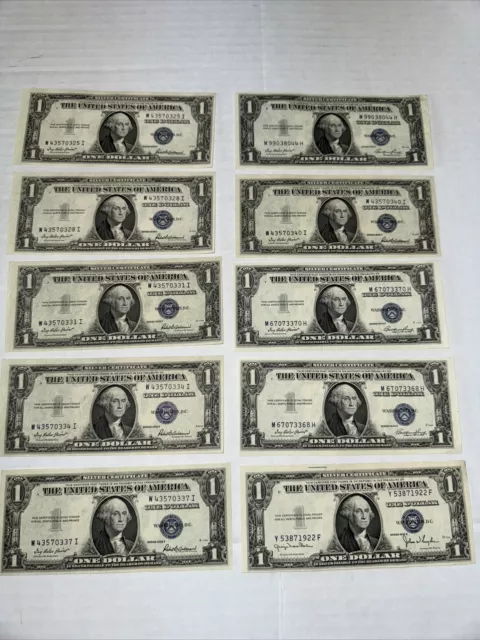 1935  $1 Silver Certificate Uncirculated Lot Of 10 Notes - L4