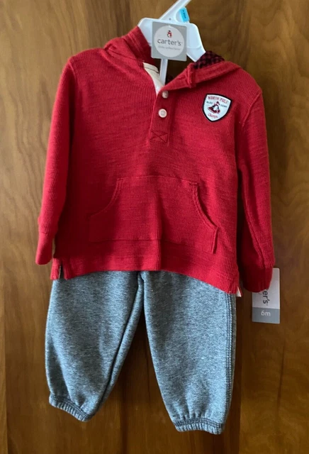 Carter's Baby Boy Cotton 2 Pc Hoodie Outfit "North Pole Sled Team Champs" NWT 6M