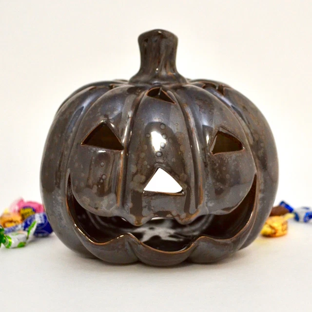 Porte-bougie Citrouille Jack PartyLite – Céramique Noire – Hauteur 15 Cm – Halloween