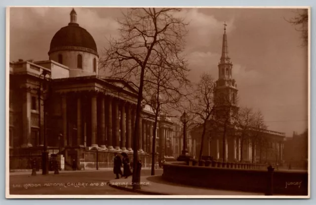 Postcard London National Gallery & St Martins Church England Real Photo RPPC