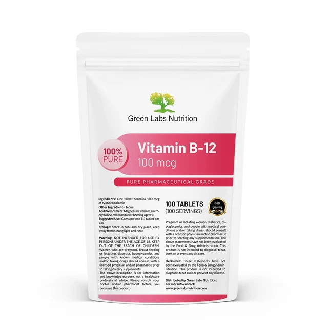 Compresse di vitamina B12 ad alta potenza 100 mcg Sistema nervoso e supporto del