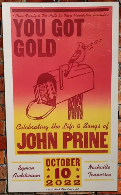 John Prine Official You Got Gold Hatch Show Print Ryman Auditorium Event Poster
