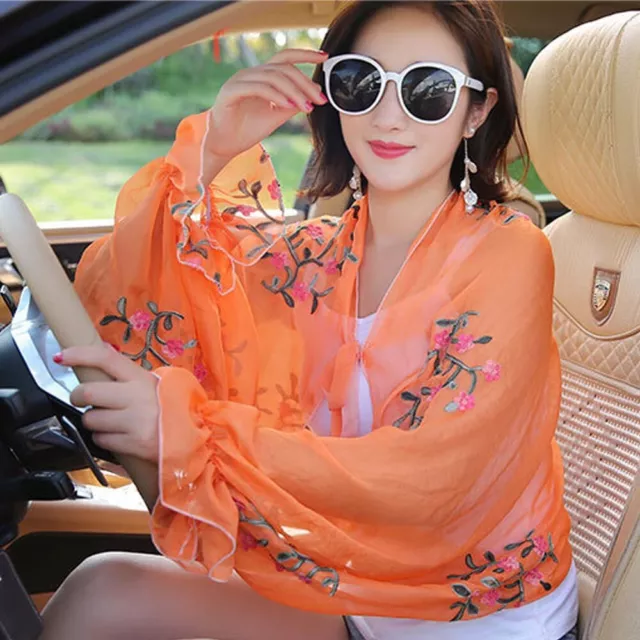 Women Chiffon Flower Embroidered Sleeve Cover Sun-proof Arm Sun Protection Shawl