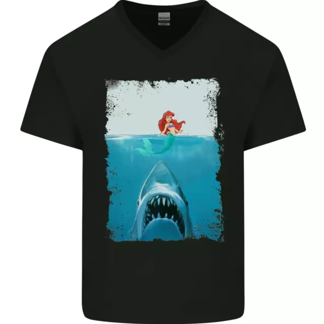 Funny Shark Parody Scuba Diving Fishing Mens V-Neck Cotton T-Shirt