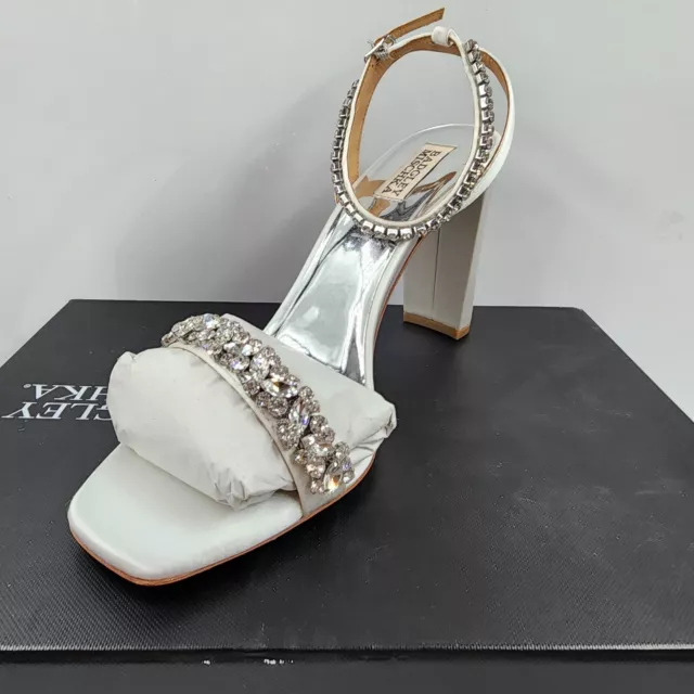 Badgley Mischka Tasmine Metallic Crystal Ankle-Strap Sandals Women's 10 White 2