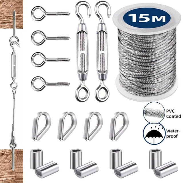 15M Acier Inoxydable Jardin Fil Câble Balustrade Corde Tendeur Neuf