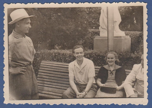 Beautiful Guys and Girl on a Bench in the Park Soviet Vintage Photo USSR