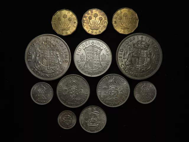 GB George VI Silver & Brass Coins (12) High Grades, Mixed Dates