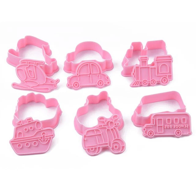 6 piezas 3D Cortador de galletas 3D molde de galletas tren vehículo hornear pastel Cutt-AH