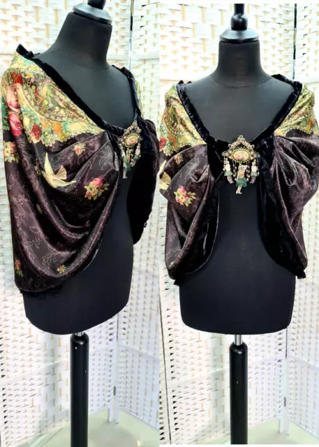 Michal Negrin Romantic Velvet Scarf With  Colorful Flowers Crystals.