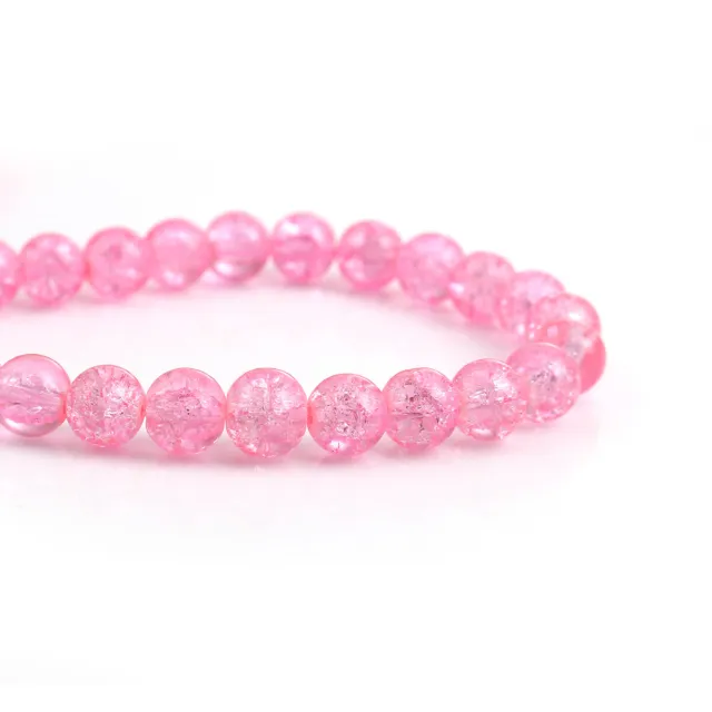 100 Pink Crackle Glass Beads - 8mm - Hole 1.2mm - Jewellery Making Beads J05636