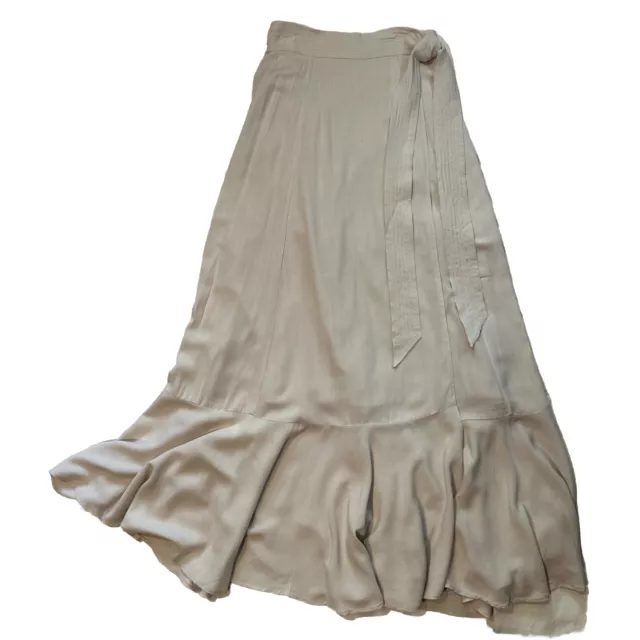 Intermix Women Alessandra Beige Ruffle Hem Maxi Wrap Skirt Size Petite NWT