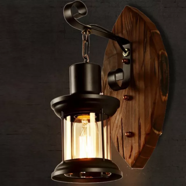 Holz Antik Wandleuchte Retro Vintage Industriell Wand Lampe Wandleuchter Licht 3