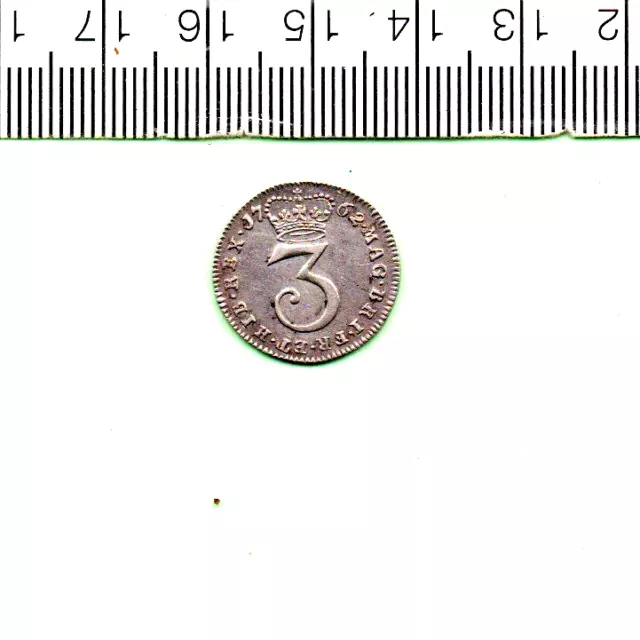 1762 George Iii Genuine Stirling Silver Ef+ Maundy Threepence  (Cn-447) 2