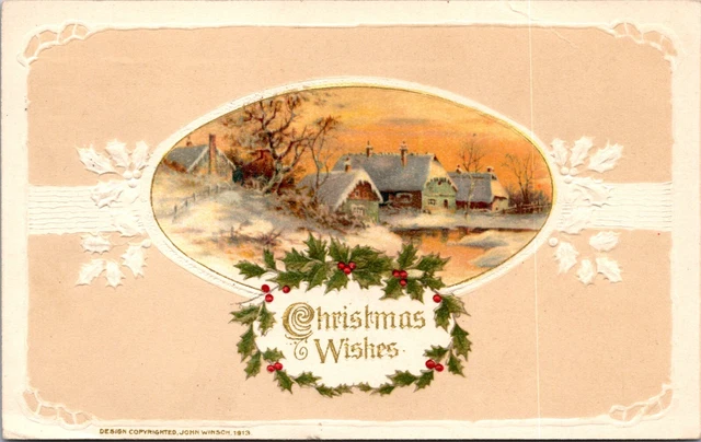 Winsch Christmas Postcard Antique English Manor Estate Pastoral Minimalist