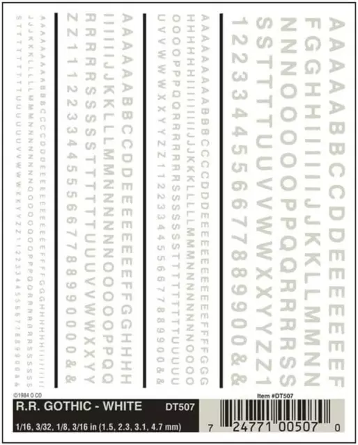 Calcomanias de Transferencia Seca Letras Góticas de Ferrocarril Blanco 1 Paquete