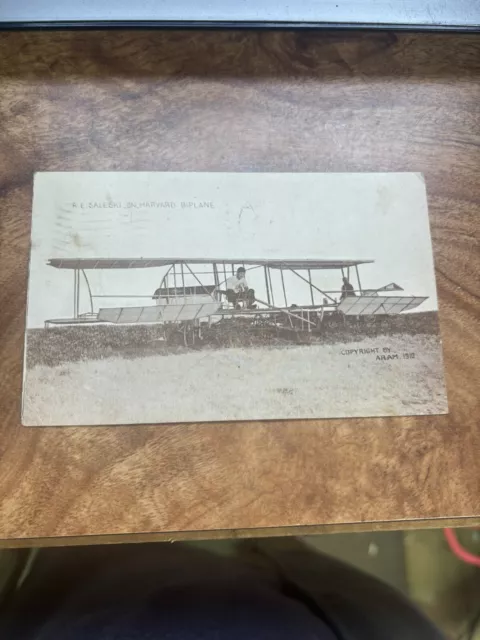 Saleski RPPC Rare Antique Postcard Photo Biplane 1910 Airplane Harvard MA Aero