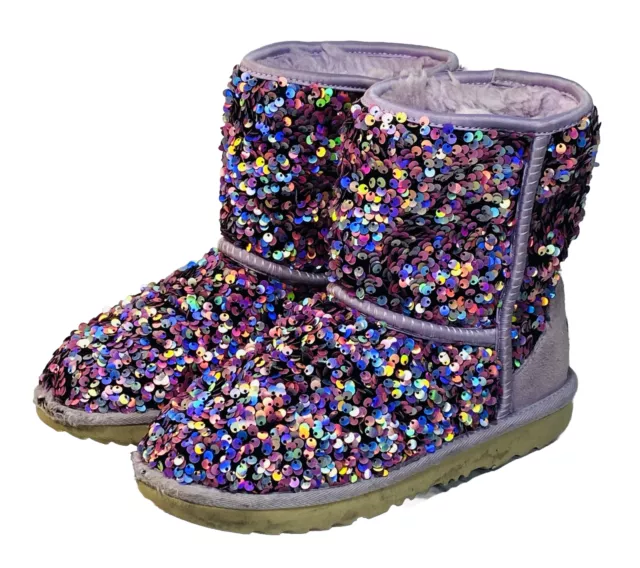 Ugg Girls Sequin Lilac Frost Sparkles Boots Size Us 4