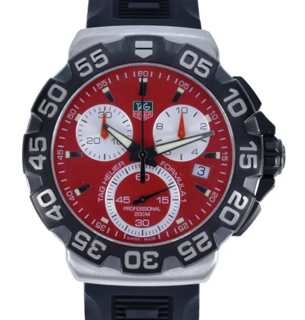 Men's Tag Heuer 41mm Red Formula 1 Professional 200M Chronograph Watch CAH1112!