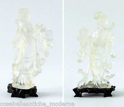 Couple Sculptures Guanyin Crystal Yarn Antiques Chinese Late Qing Xixsec