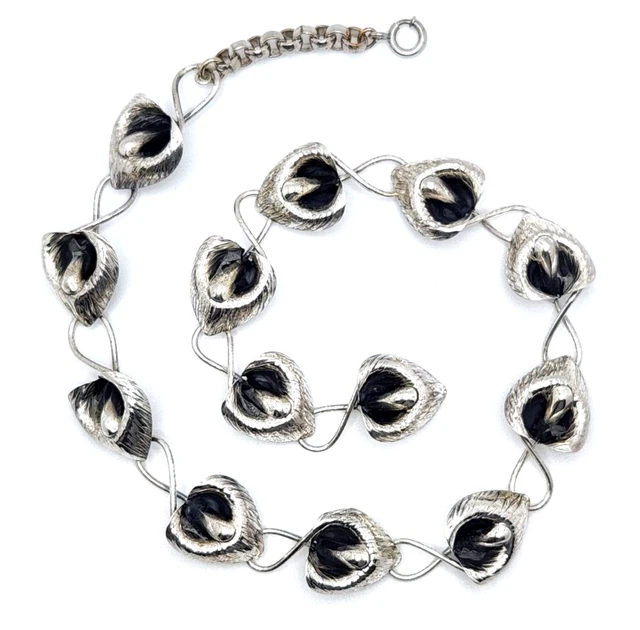 VTG Danecraft Art Nouveau Inspired Sterling Calla Lily Floral Link Necklace, 17"