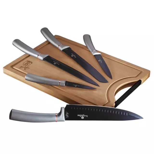6-Tlg Messerset Messer-Set mit Schneidebrett BERLINGER HAUS MOONLIGHT BH-2556